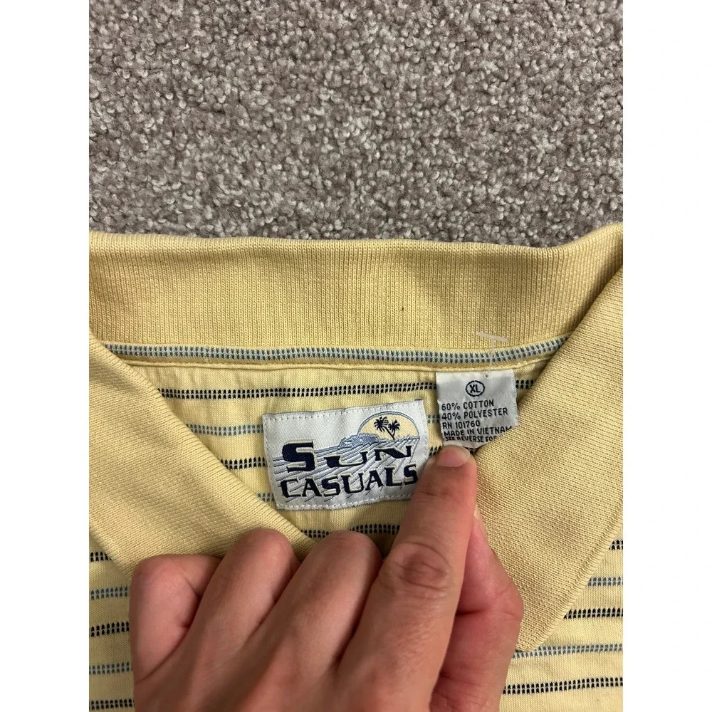 Sun‎ Casuals Polo Shirt Mens XL Yellow Striped Excellent Short Sleeve Pocket Top